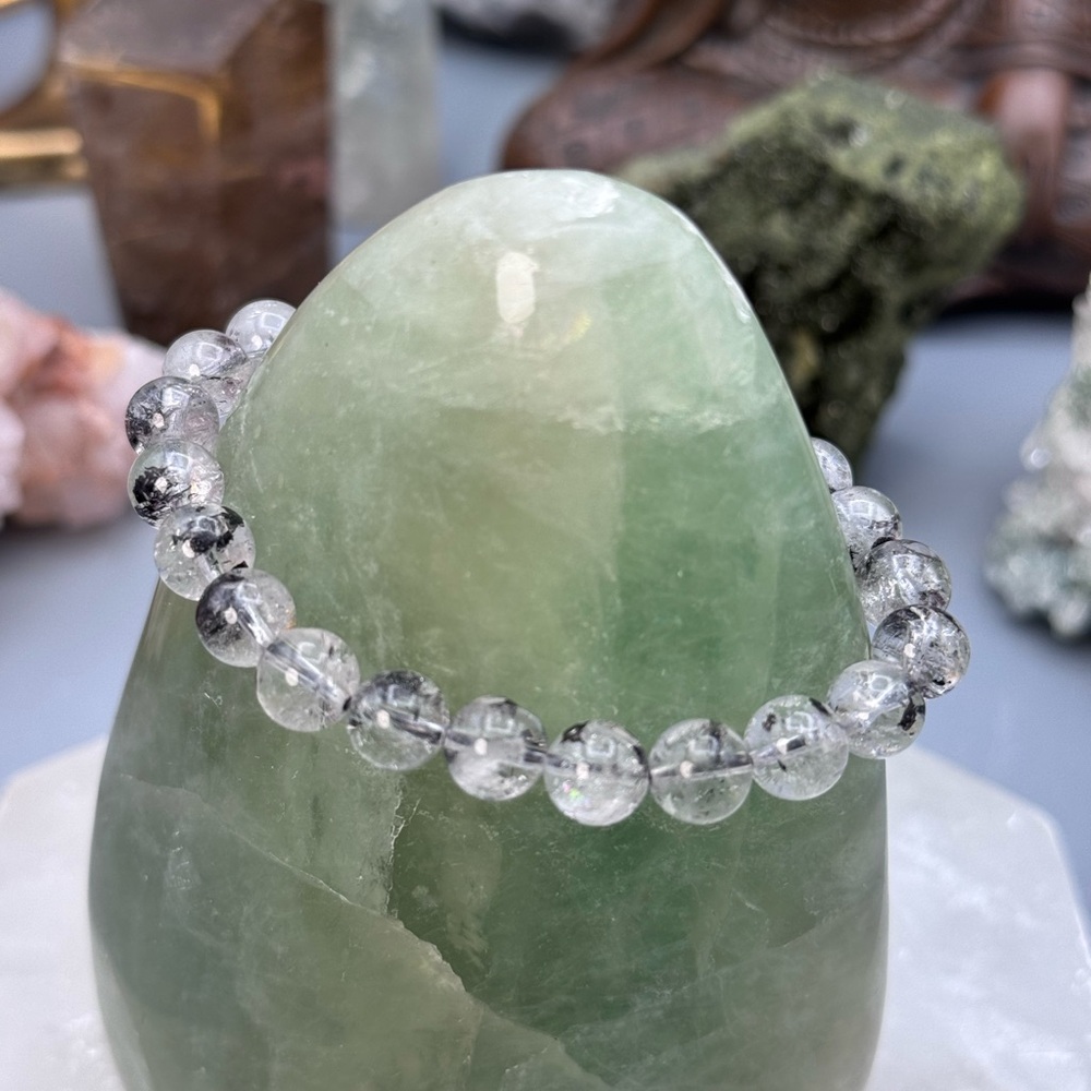 Elegant Black Tourmalinated Clear Quartz Bracelet 8mm - Picture 3 of 4